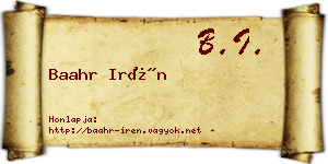 Baahr Irén névjegykártya